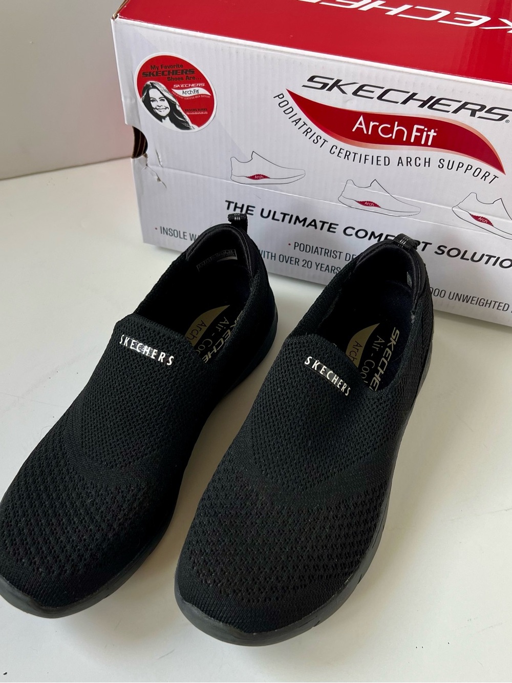 Skechers Arch Fit Slip-On Knit Walking Shoes in Black